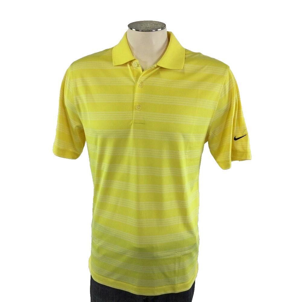 Nike Golf Tour Performance Dri Fit Polo Shirt S Yellow White‎ Stripe Mens Golf